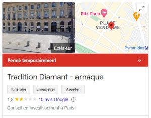 attention arnaque traditiondiamant.com investissement diamant